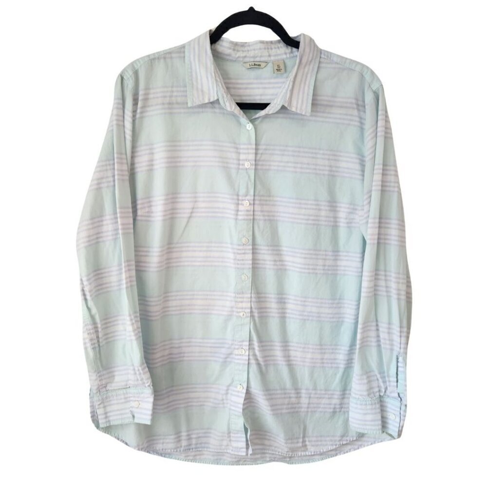 L.L. Bean 100% Cotton Nautical Stripes Long Sleeve Button Down Shirt Petite XL